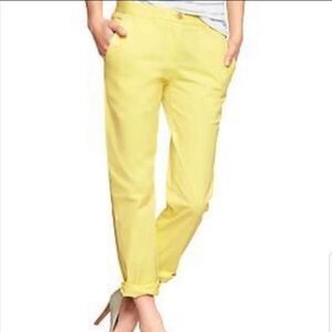 Gap Women's Khaki Pants Broken In Straight Leg Mid Rise Cotton Neon Yellow 2